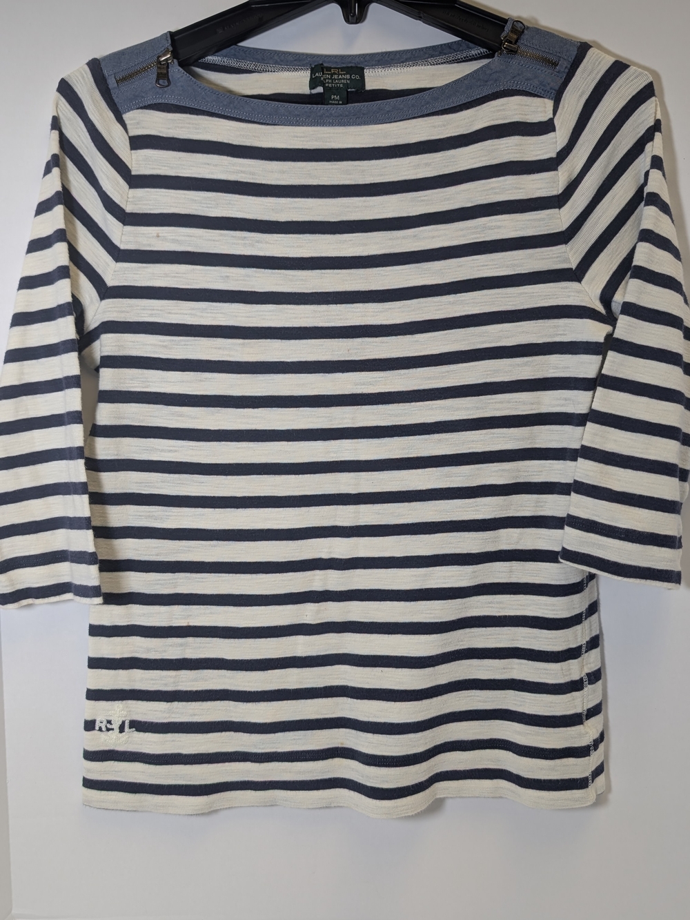 Lauren Ralph Lauren Navy and White Striped Long Sleeve Tee